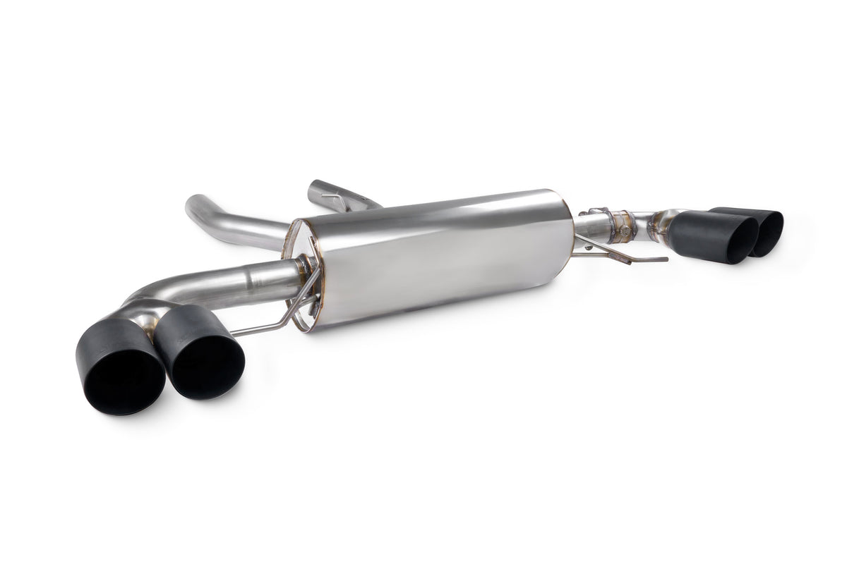 Scorpion BMW M240i G42 GPF-Back Exhaust System with electronic valve, showing polished metal piping and exhaust tips.