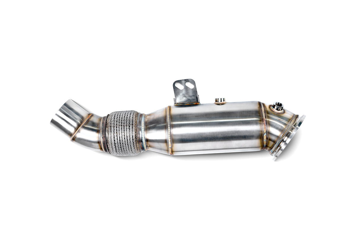 Scorpion BMW M140i, M240i, 340i, 440i, 540i, 740i de-cat downpipe, high-performance exhaust part for various BMW models.