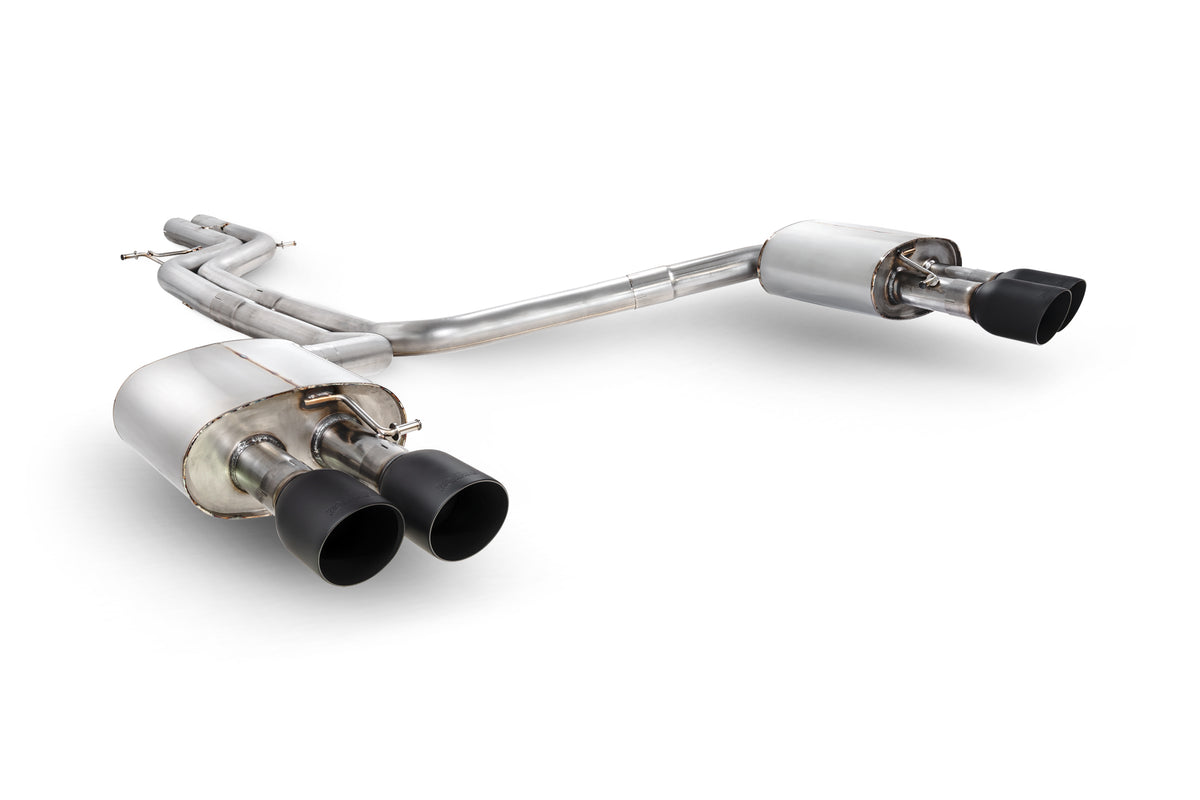 Scorpion Audi S6/S7 C7 non-resonated half exhaust system with no valves, showcasing the sleek stainless steel pipes and muffler.