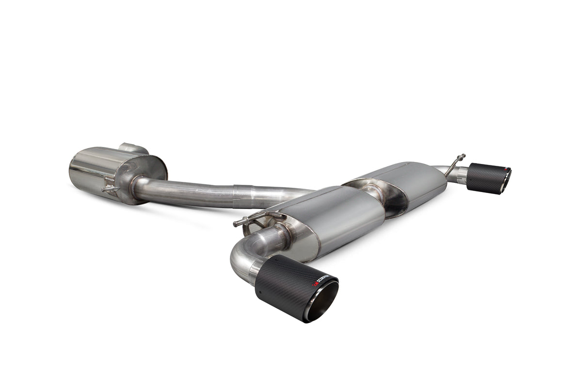 Scorpion Volkswagen Golf Mk6 GTI 2.0 TSI Edition 35 resonated cat-back exhaust system installed on car with visible stainless steel piping.