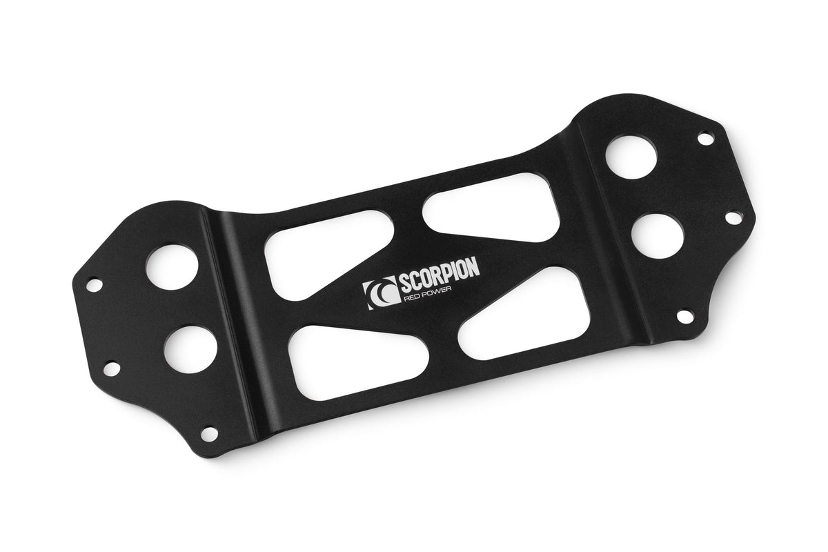 Scorpion BMW M3 G80/G81 and M4 G82 exhaust tunnel brace, showcasing the sturdy metal construction and mounting points.