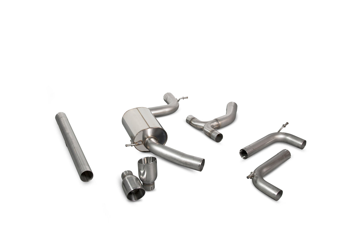 Scorpion Volkswagen Golf MK7.5 GTI non-GPF cat-back exhaust system with non-resonated muffler and polished stainless steel finish.