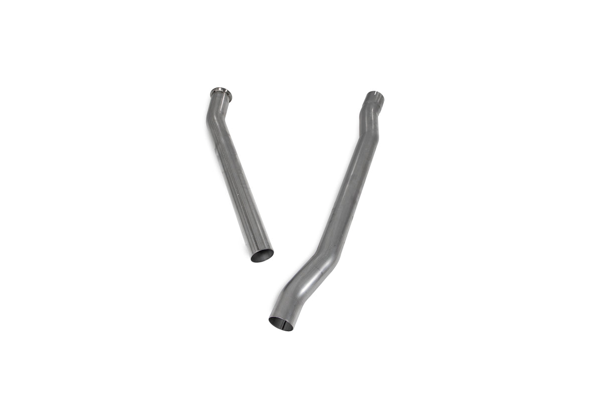 Scorpion BMW M235i Gran Coupe xDrive GPF Delete Pipe, exhaust modification part with metal construction and branding, close-up view.