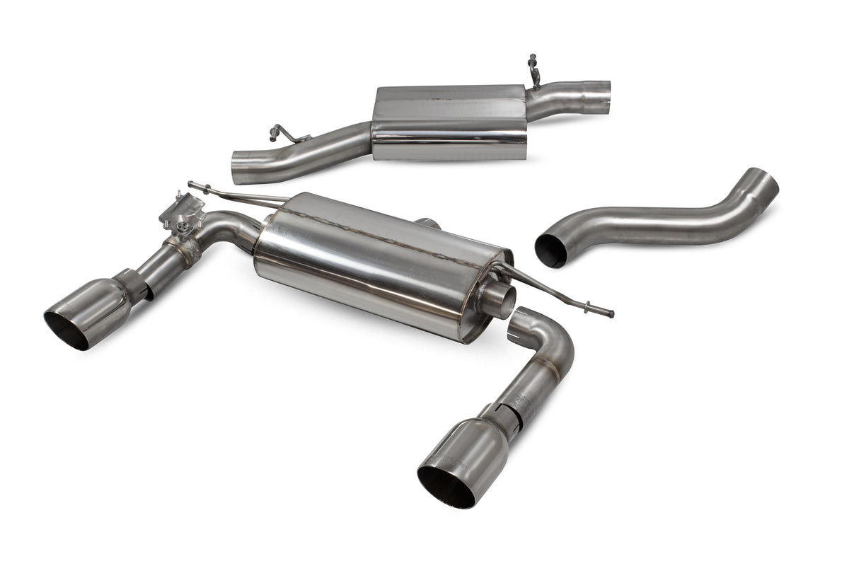 Scorpion Audi TT MK3 2.0 TFSI quattro cat-back exhaust system with resonated pipes and electronic valves, designed for non-GPF models.