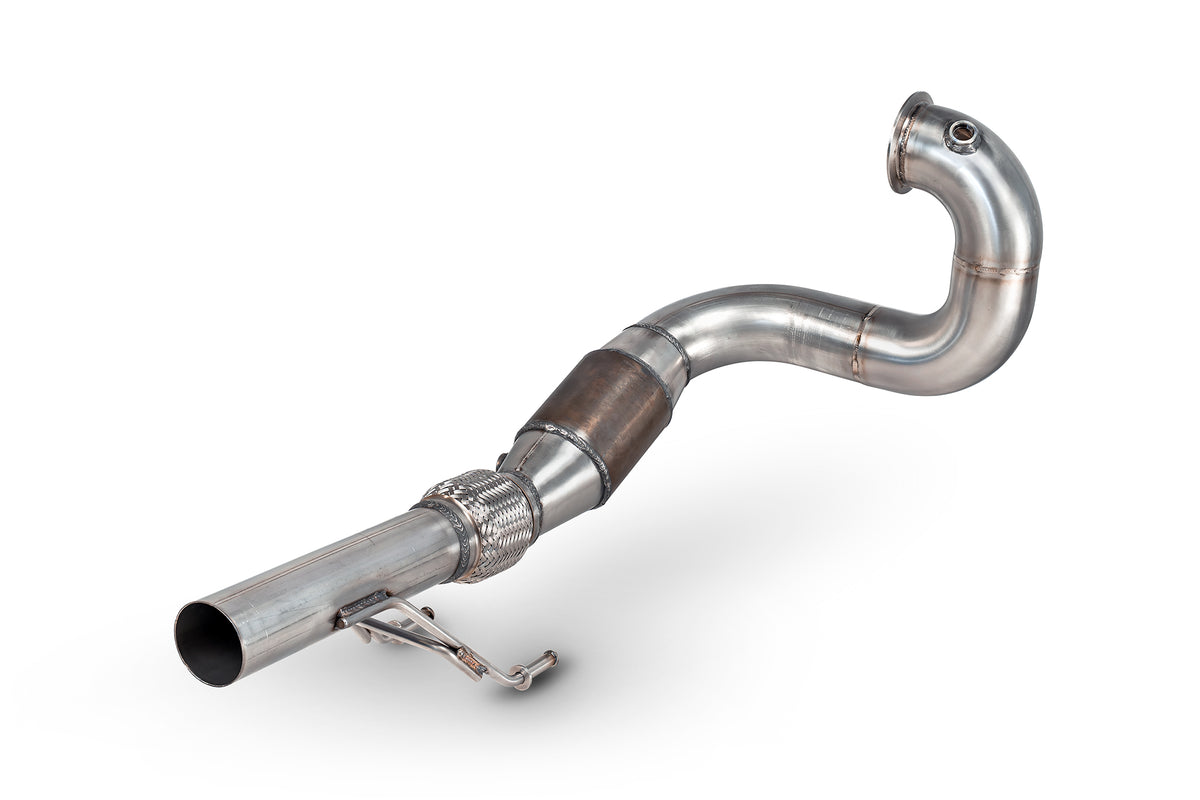Scorpion Volkswagen UP! GTI 1.0 TSI sports cat downpipe with high-flow sports catalyst, showing the metal exhaust component.