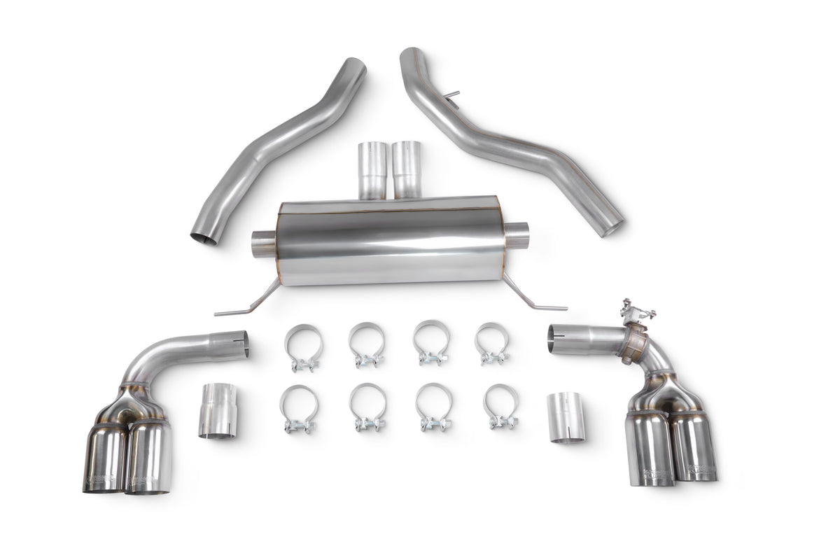 Scorpion BMW M240i G42 GPF-Back Exhaust System with xDrive, electronic valve, and dual exhaust tips.