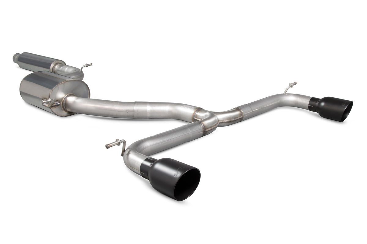 Scorpion Volkswagen Golf Mk7.5 GTI GPF-Back Exhaust System with resonated performance pack, featuring polished stainless steel exhaust pipes.