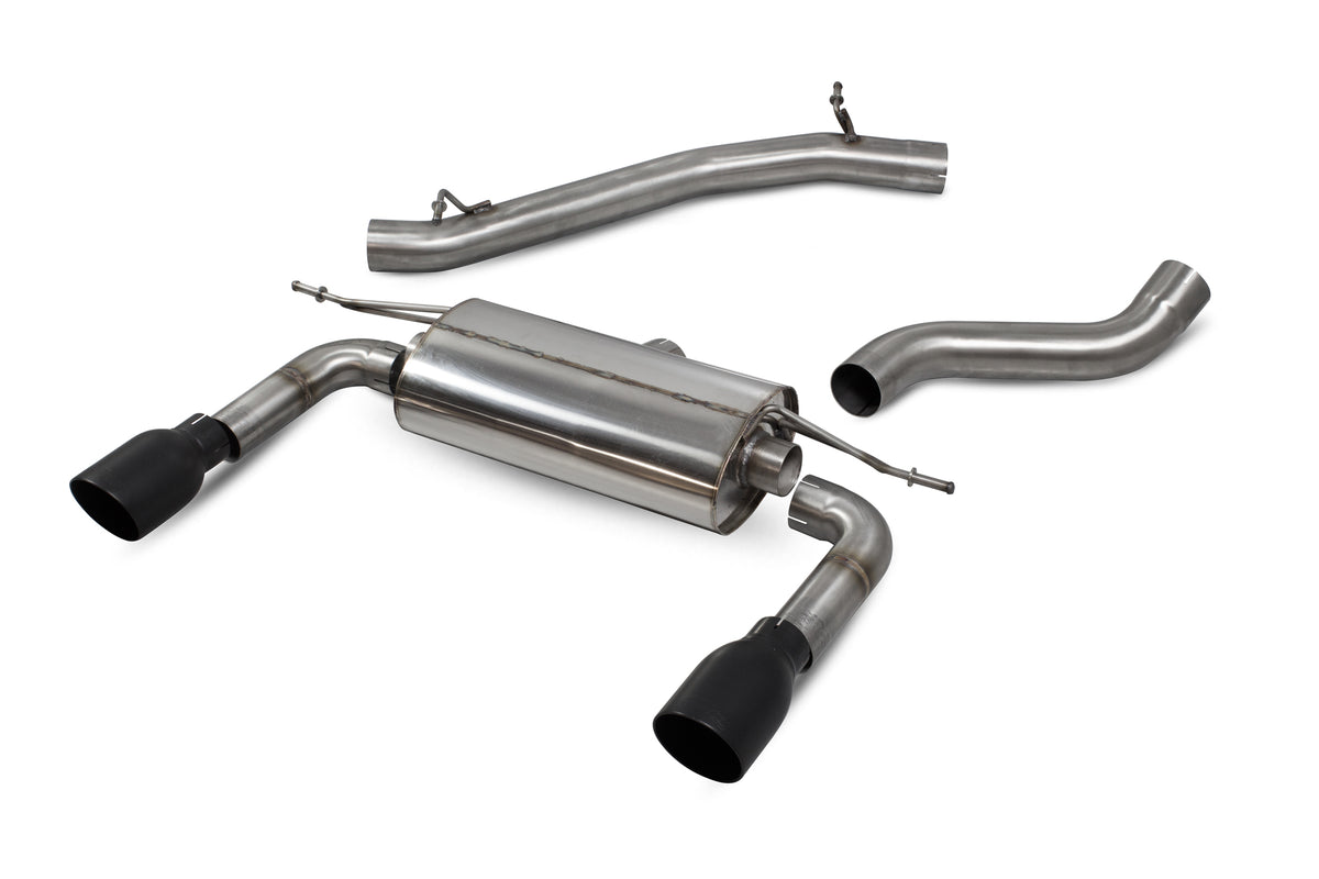 Scorpion Audi TT MK3 2.0 TFSI quattro cat-back exhaust system with non-resonated pipes, no valves, and stainless steel finish.
