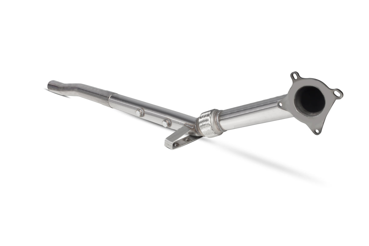 Scorpion Exhausts Audi S3 8P de-cat downpipe for 3-door and Sportback models, showing the stainless steel pipe with flanges.