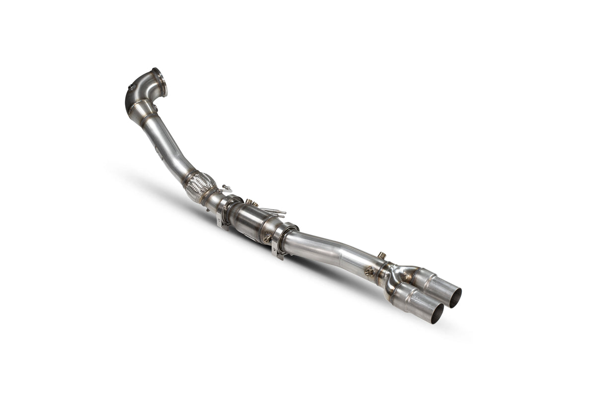 Scorpion Exhausts sports cat downpipe with sports catalyst for Audi RS3 8V Sportback, Saloon, TTRS MK3, and RS3 8Y GPF models.