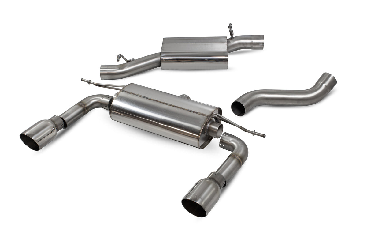 Scorpion Audi TT MK3 2.0 TFSI quattro coupe cat-back exhaust system with resonated pipes, non-GPF model, no valves, polished finish.