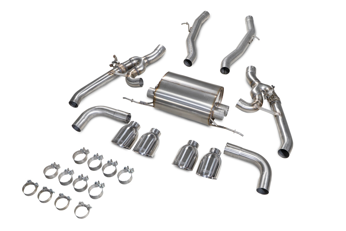 Scorpion BMW X4 M half exhaust system with valves, showing the sleek exhaust pipes and dual tail tips.