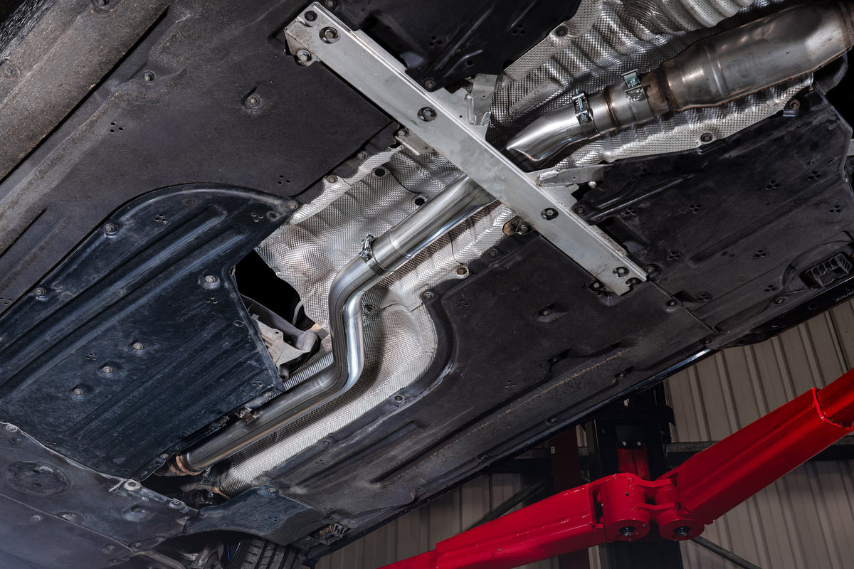 Scorpion BMW 230i G42 GPF delete pipe for xDrive models, showing the stainless steel exhaust component with branding details.