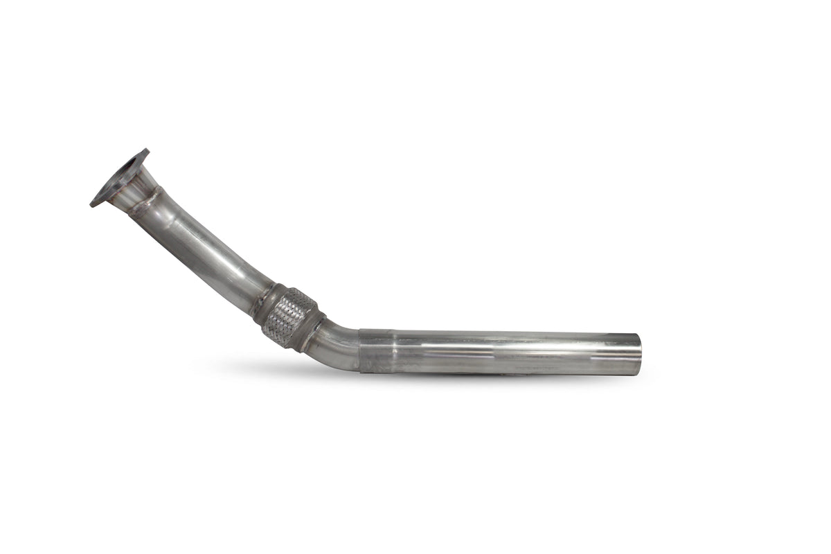 Scorpion Audi TT Mk1 180 De-Cat Downpipe in polished metal, showcasing its pipe and flange design for performance upgrade.