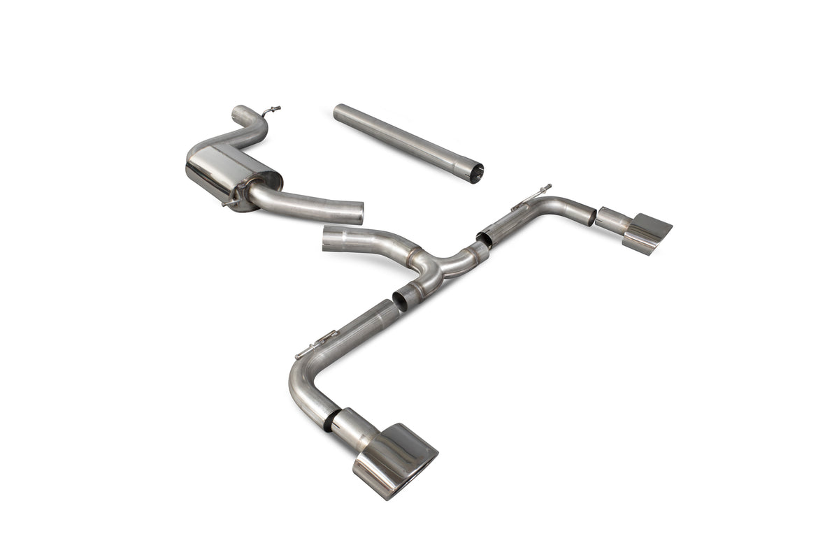 Scorpion Exhausts GPF-Back Exhaust System for Seat Leon Cupra 2.0 TSI models, showing stainless steel pipes and resonated design.