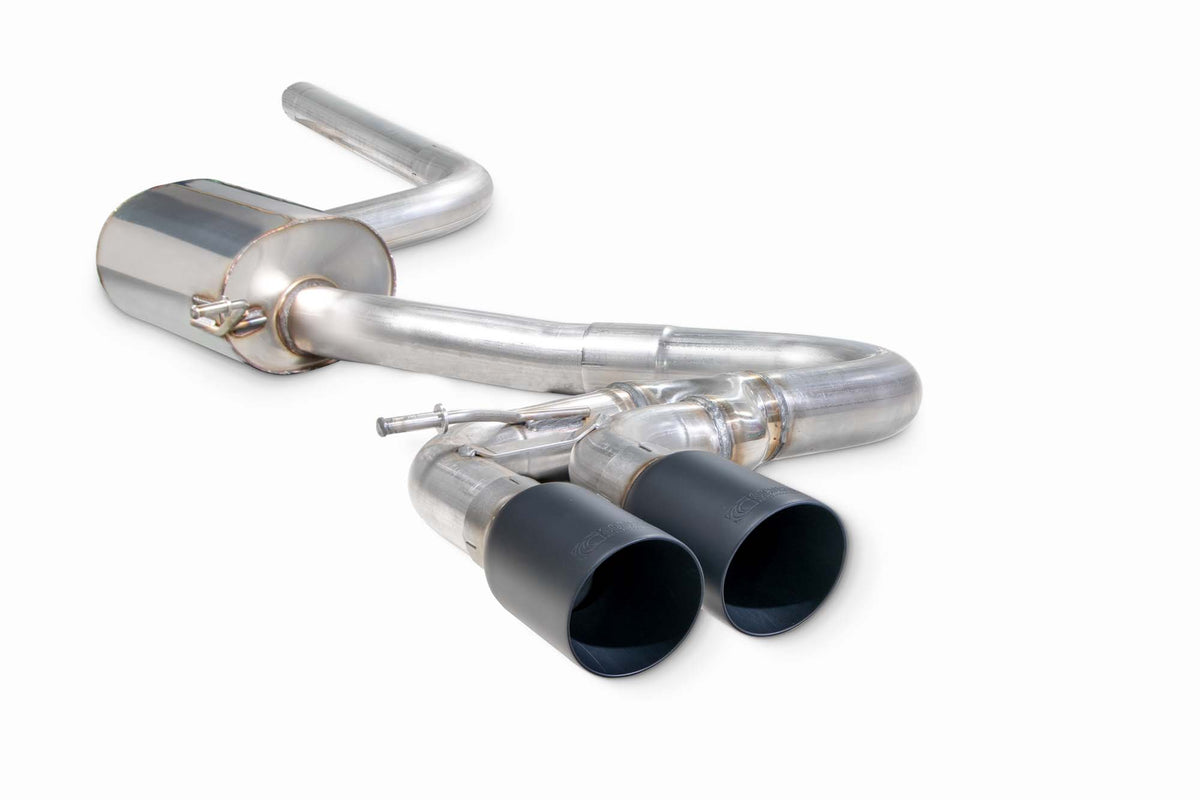 Scorpion Volkswagen Golf Mk7.5 1.5 TSI cat-back exhaust system, non-resonated, with polished stainless steel tips and dual exhaust outlets.