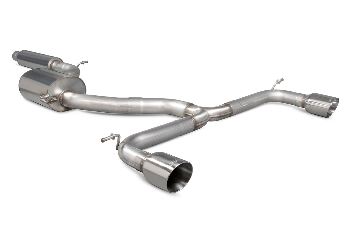 Scorpion Volkswagen Golf Mk7.5 1.5 TSI cat-back exhaust system with resonated muffler and polished stainless steel tips.
