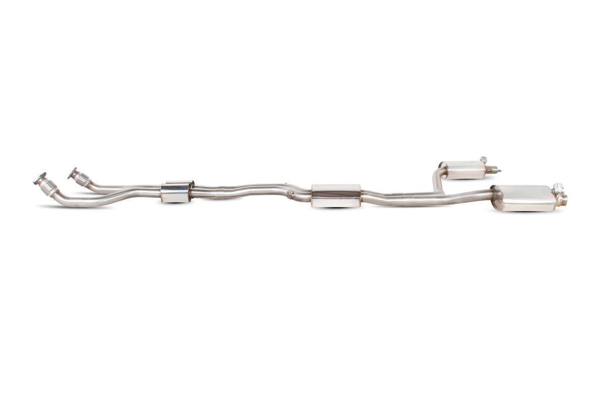Scorpion Audi RS4 B8 4.2 FSI quattro Avant cat-back exhaust system with resonated pipes and active exhaust valve, metallic finish.