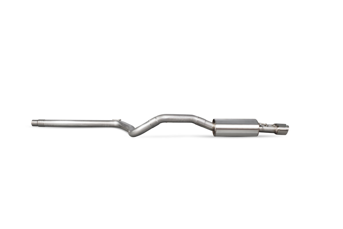Scorpion Volkswagen Polo Gti 1.8T 9n3 non-resonated cat-back exhaust system installed on a car, showcasing the chrome exhaust pipes.