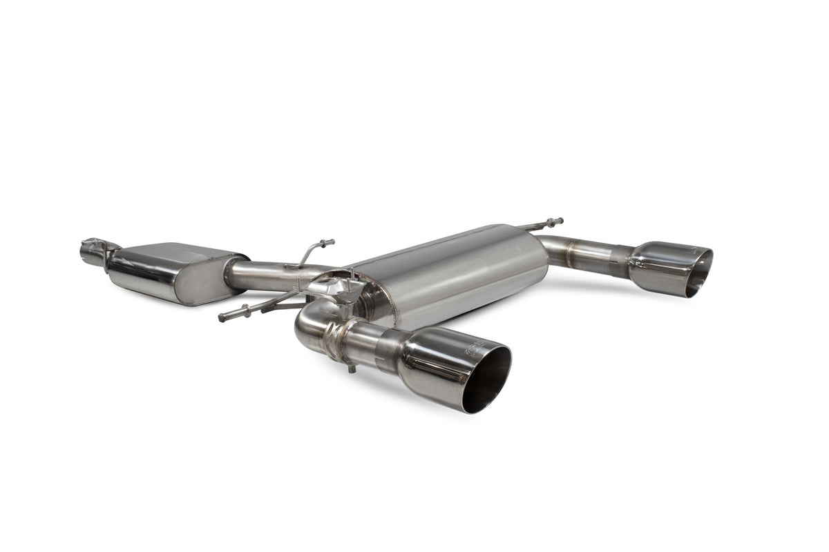 Scorpion Audi TT MK3 2.0 TFSI quattro cat-back exhaust system with resonated pipes and electronic valves, designed for non-GPF models.