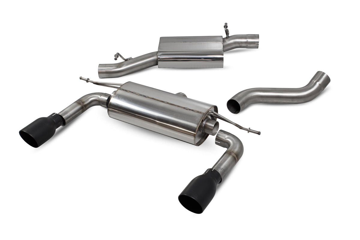 Scorpion Audi TT MK3 2.0 TFSI quattro coupe cat-back exhaust system with resonated pipes and no valves, showcasing polished stainless steel.