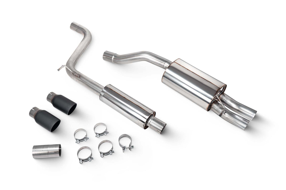 Scorpion Volkswagen Polo GTI AW GPF-Back Exhaust System with resonated muffler, showcasing polished stainless steel pipes and dual exhaust tips
