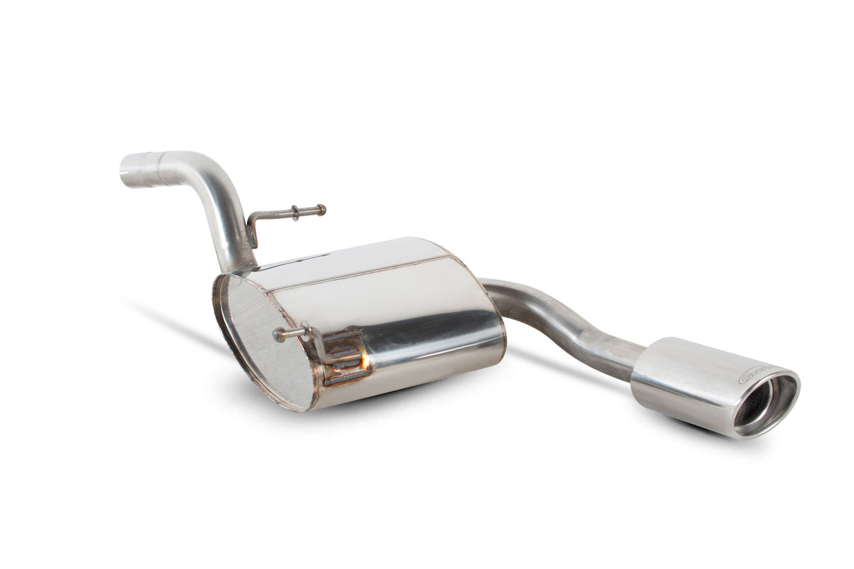 Scorpion Volkswagen Lupo GTI rear silencer exhaust component with polished metal finish and mounting brackets visible.