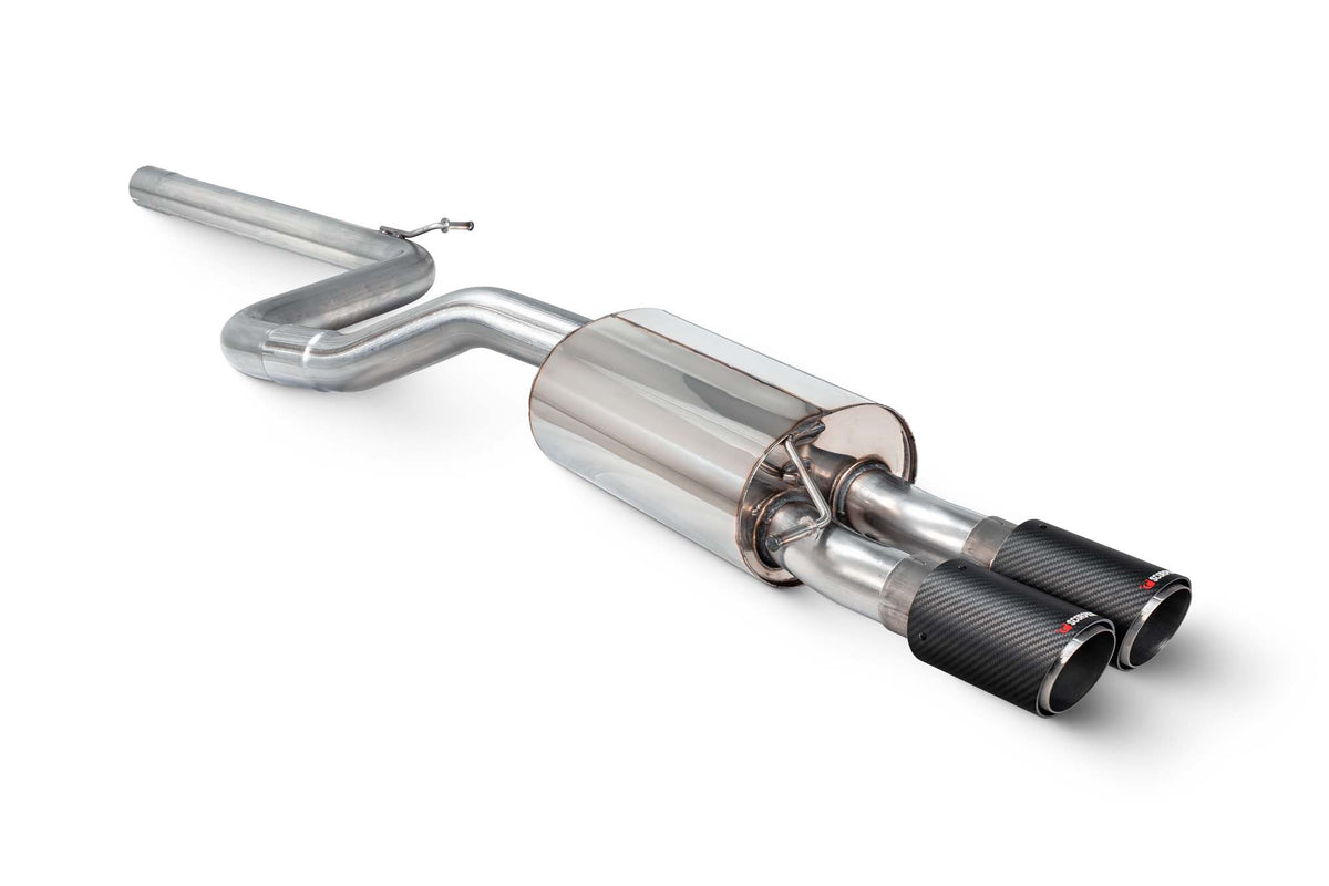 Scorpion Volkswagen Polo GTI AW GPF-Back Exhaust System, non-resonated, showing polished metal piping and exhaust tips.