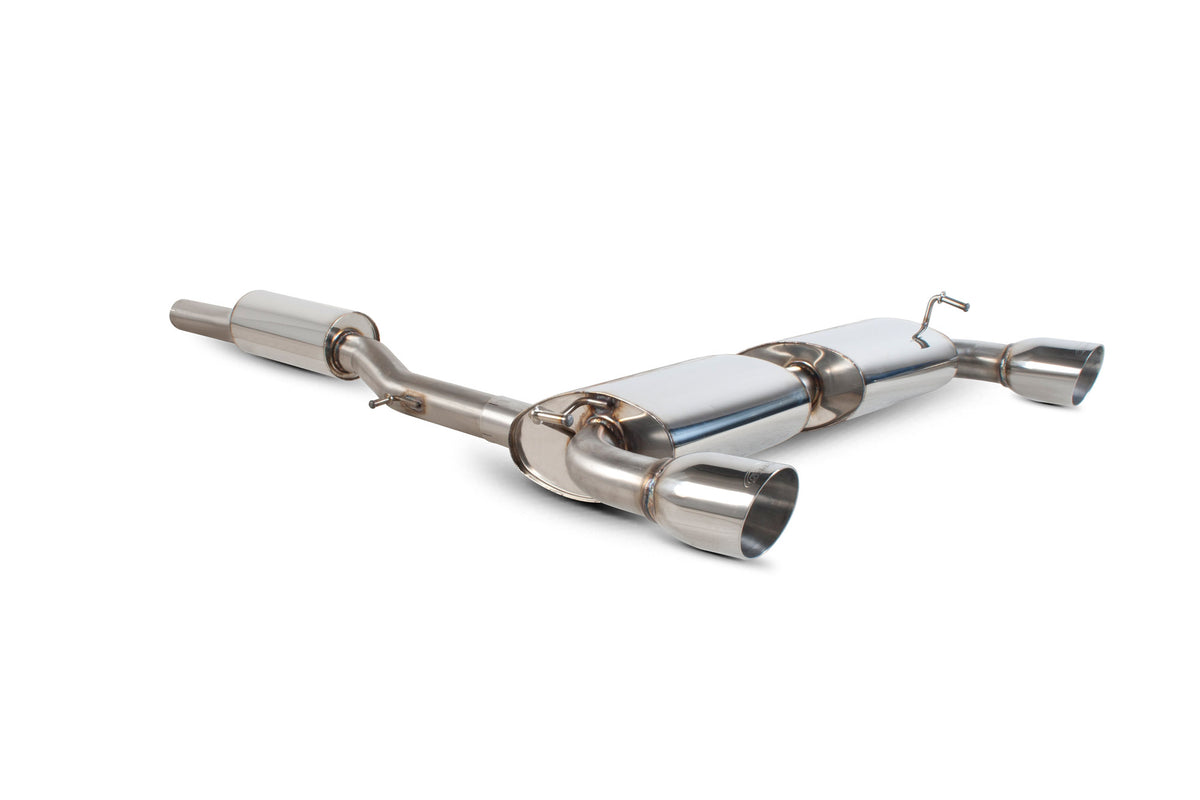 Scorpion Volkswagen Golf Mk4 R32 cat-back exhaust system with resonated muffler and polished stainless steel tips.
