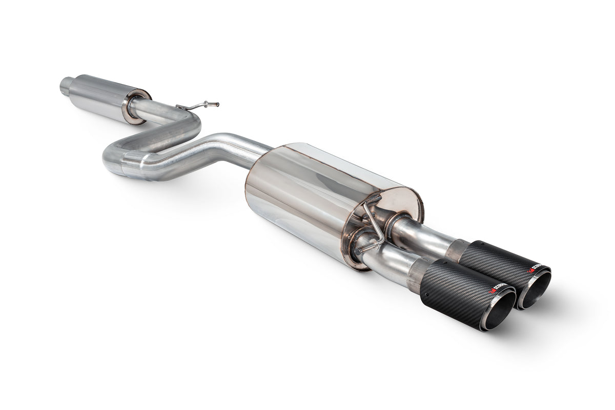 Scorpion Volkswagen Polo GTI AW Pre Facelift GPF back exhaust system with resonated design, stainless steel construction, and dual tailpipes.