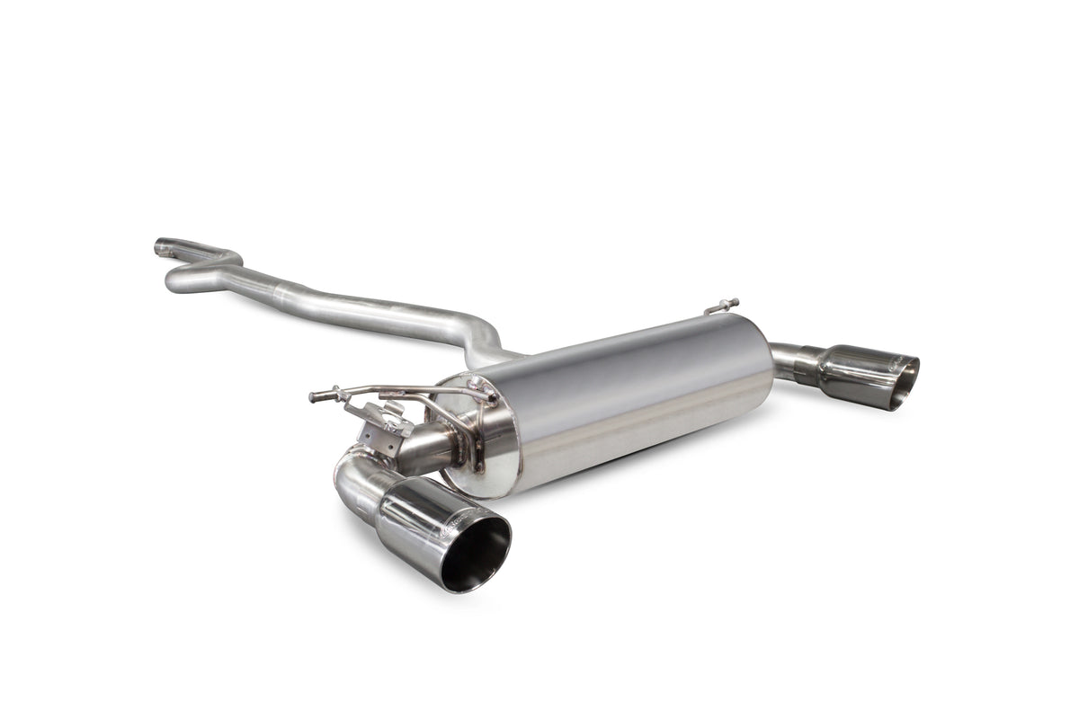 Scorpion BMW M240i cat-back exhaust system with electronic valves, non-resonated, fits F22 and F23 X-Drive models, non-GPF.