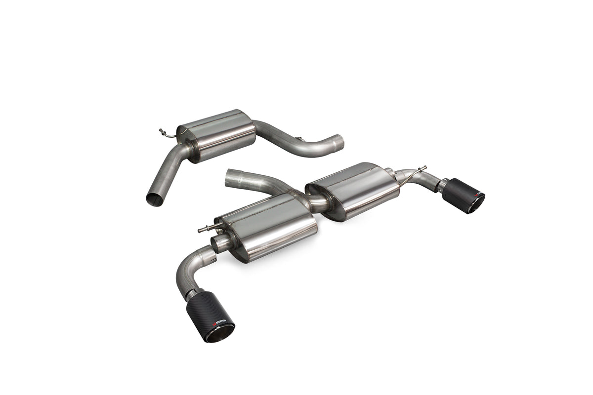 Scorpion Volkswagen Golf Mk6 GTI 2.0 TSI Edition 35 cat-back exhaust system with non-resonated muffler, chrome tips, and stainless steel construction.