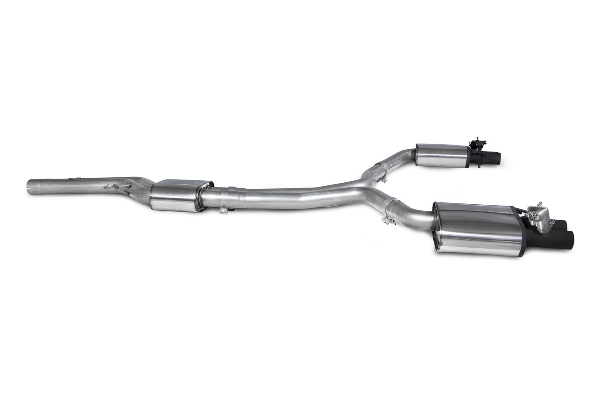 Scorpion Audi RS6 C7 Avant resonated tailpipe trim with polished finish and integrated exhaust tips, showcasing the custom exhaust system.