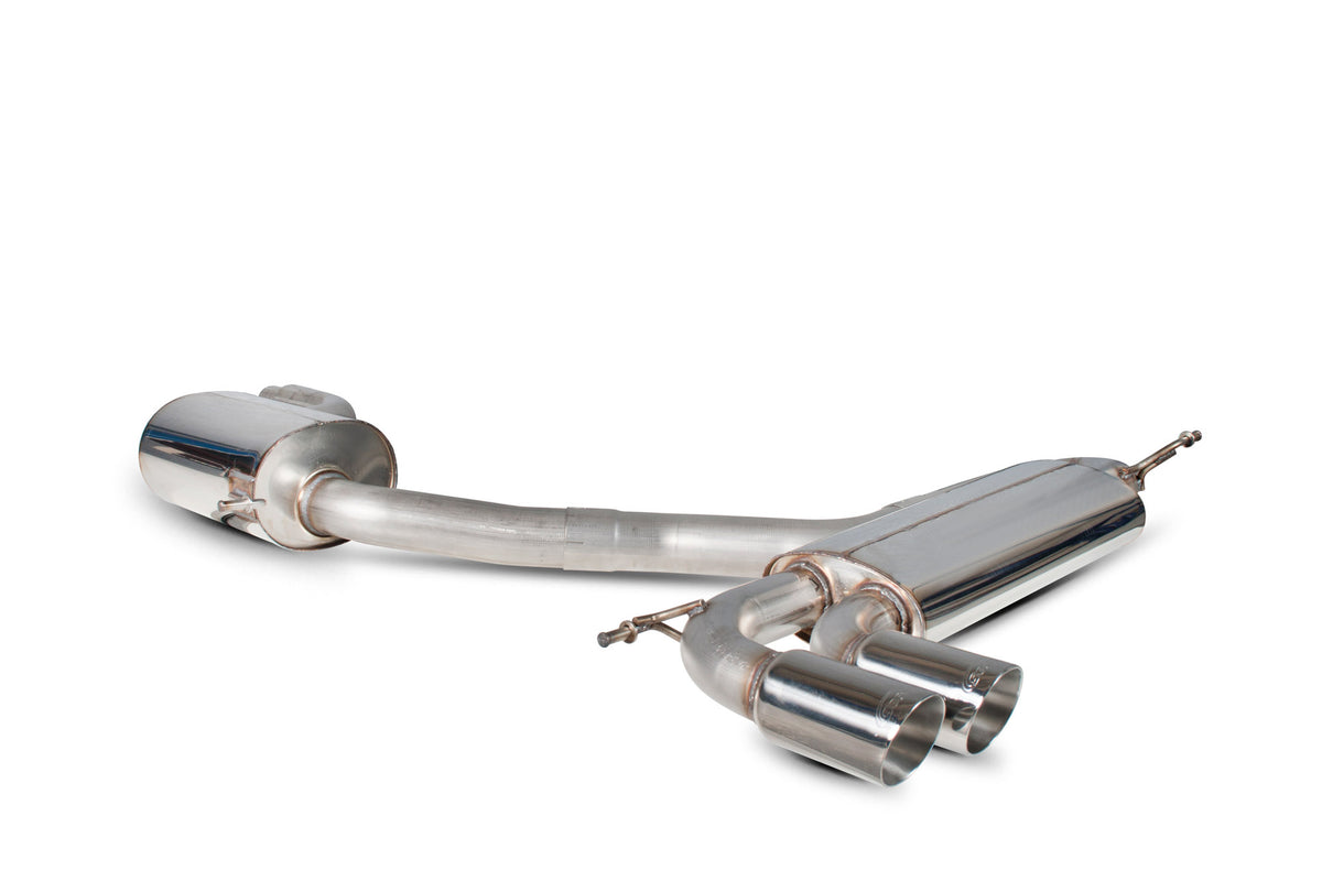 Scorpion Volkswagen Golf MK5 GTI & Edition 30 resonated cat-back exhaust system, showing polished stainless steel pipes and muffler.
