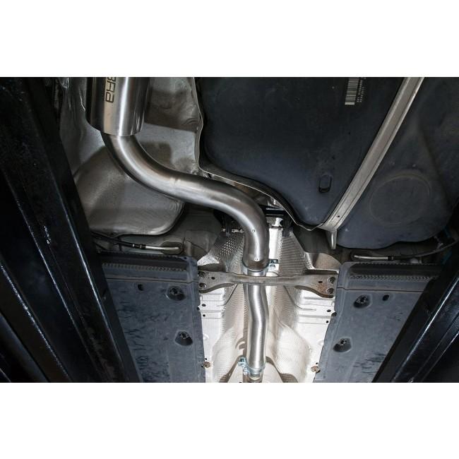 Cobra Sport VW Golf GT MK6 2.0 TDi cat back performance exhaust with Venom Box delete and GTI style design, underside view.