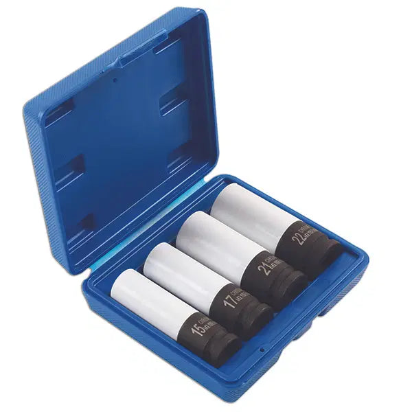 Laser Tools Laser 7752 special size wheel nut socket set with 1/2 inch drive, showing multiple socket sizes on a white background.
