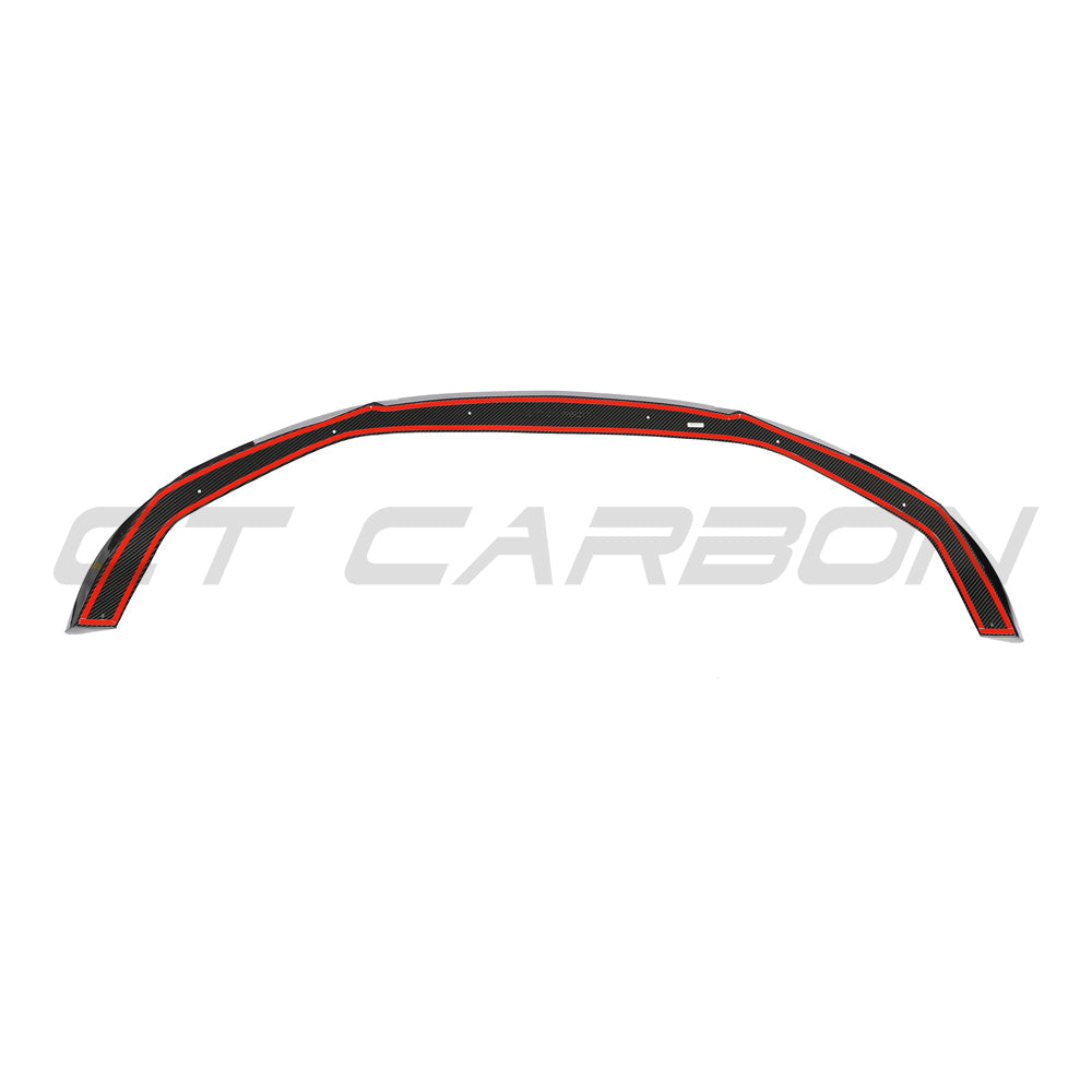 CT Carbon RS3 8Y 2025+ carbon fiber splitter installed on front of Audi RS3 8Y vehicle, showcasing sleek aerodynamic design.