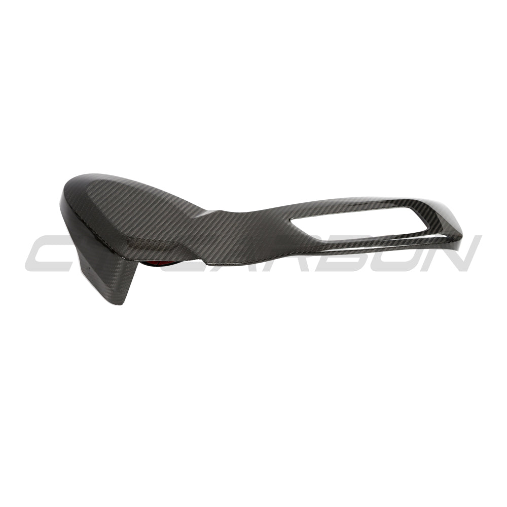 BMW G20 3 Series 2022+ carbon fibre seat control cover by CT Carbon, showcasing sleek, textured carbon fibre surface on car interior accessory.