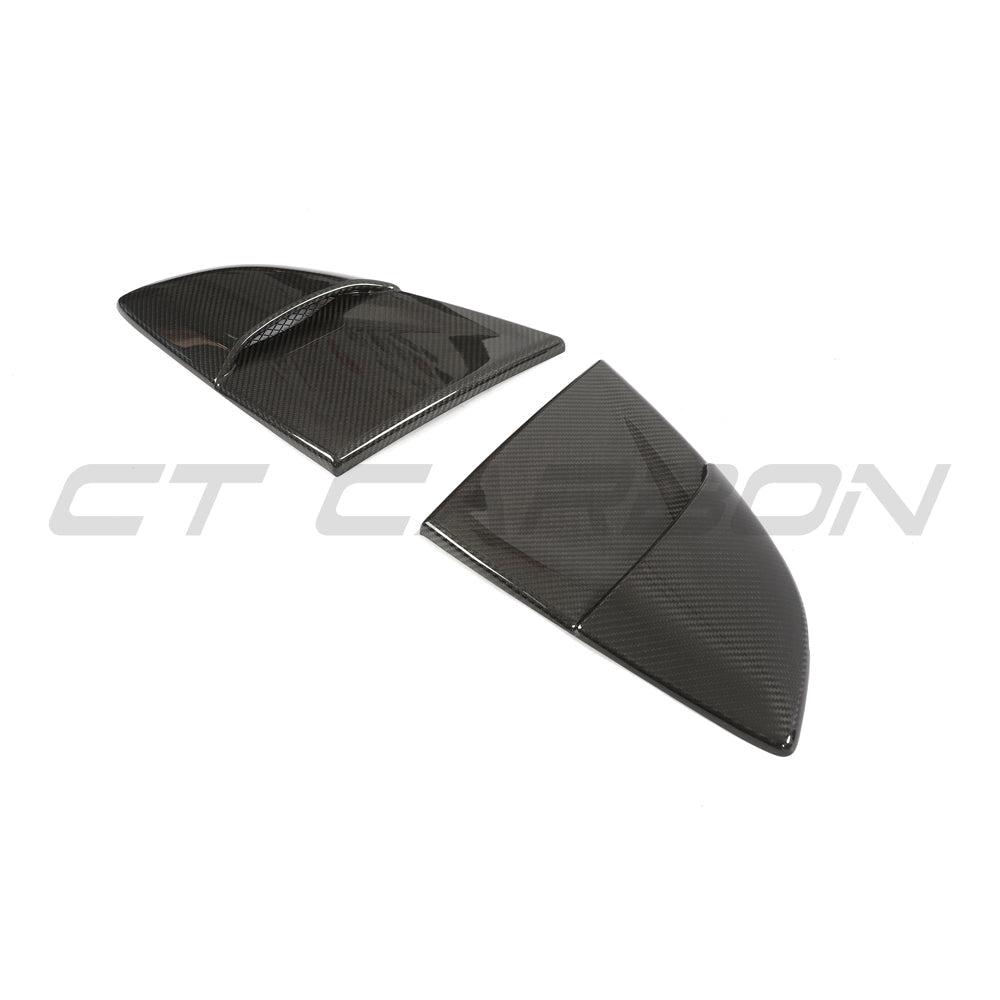 CT Carbon Porsche 718 Cayman 2016+ carbon fiber rear window cover accessory showing sleek, lightweight design on the car.