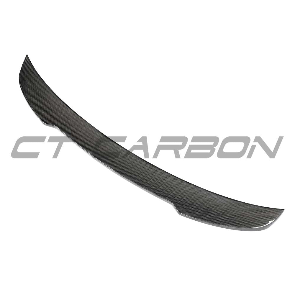 Carbon fiber spoiler for Audi A5/S5/RS5 B9.5 Sportback 2016-2024 by CT Carbon, shown installed on the vehicle's rear hatch.