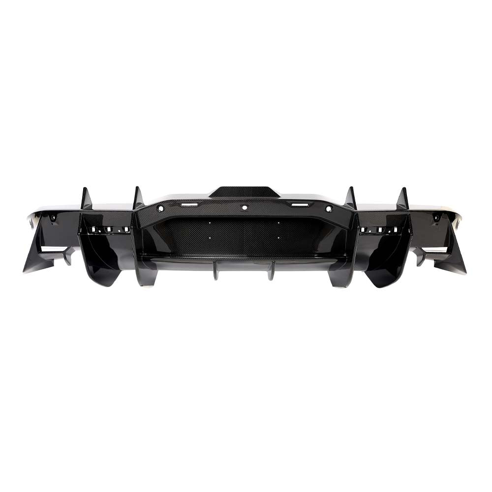 CT Carbon Lamborghini Revueltto rear diffuser showing black carbon fiber finish and aerodynamic design for high-performance vehicle.