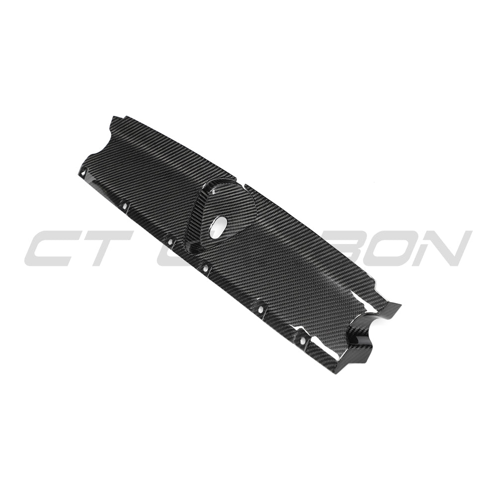 CT Carbon Audi RS3 8Y 2020+ carbon fibre engine bay scuttle trim accessory, showing close-up of glossy black finish.