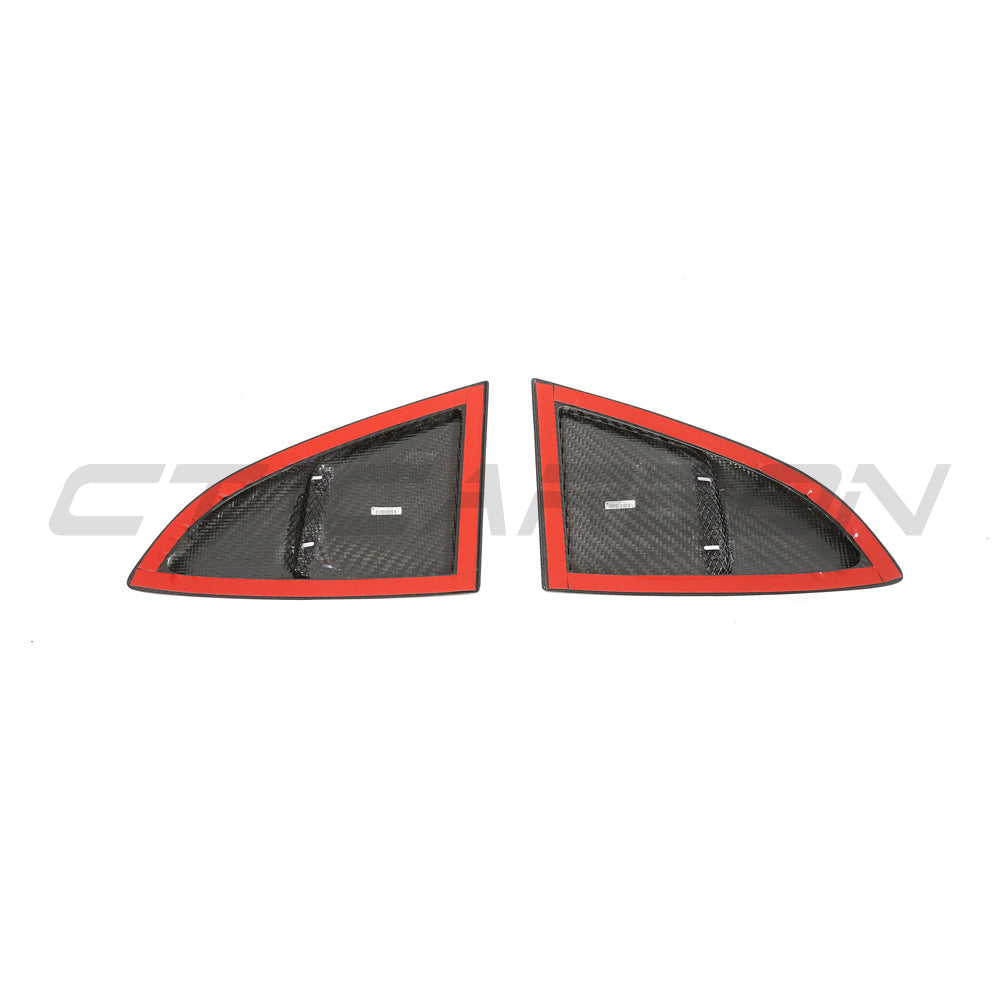 CT Carbon Porsche 718 Cayman 2016+ carbon fiber rear window cover accessory, showing the sleek textured surface.