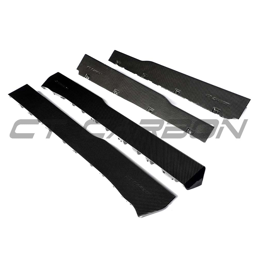 Lamborghini Revueltto carbon fiber side skirts by CT Carbon, featuring sleek, aerodynamic design for enhanced vehicle performance.