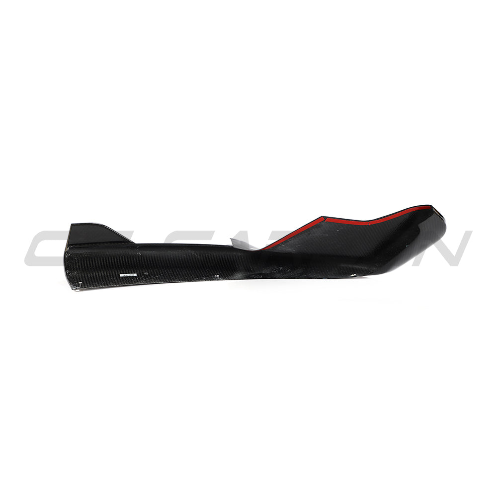 Carbon fibre corner splitters for McLaren 570S and GT, designed by CT Carbon, shown on the front of the car.