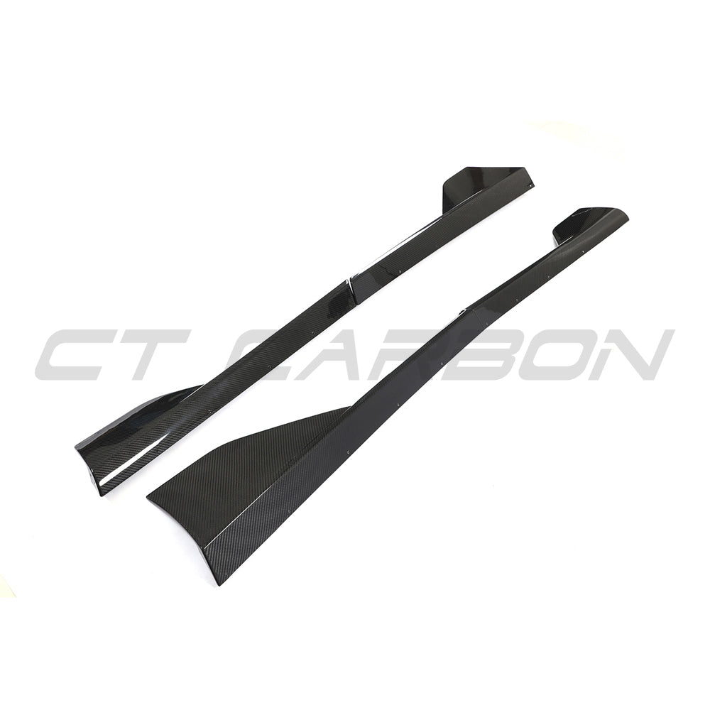 Carbon fibre side skirts for McLaren 570S and GT by CT Carbon, showing sleek, lightweight aerodynamic design.
