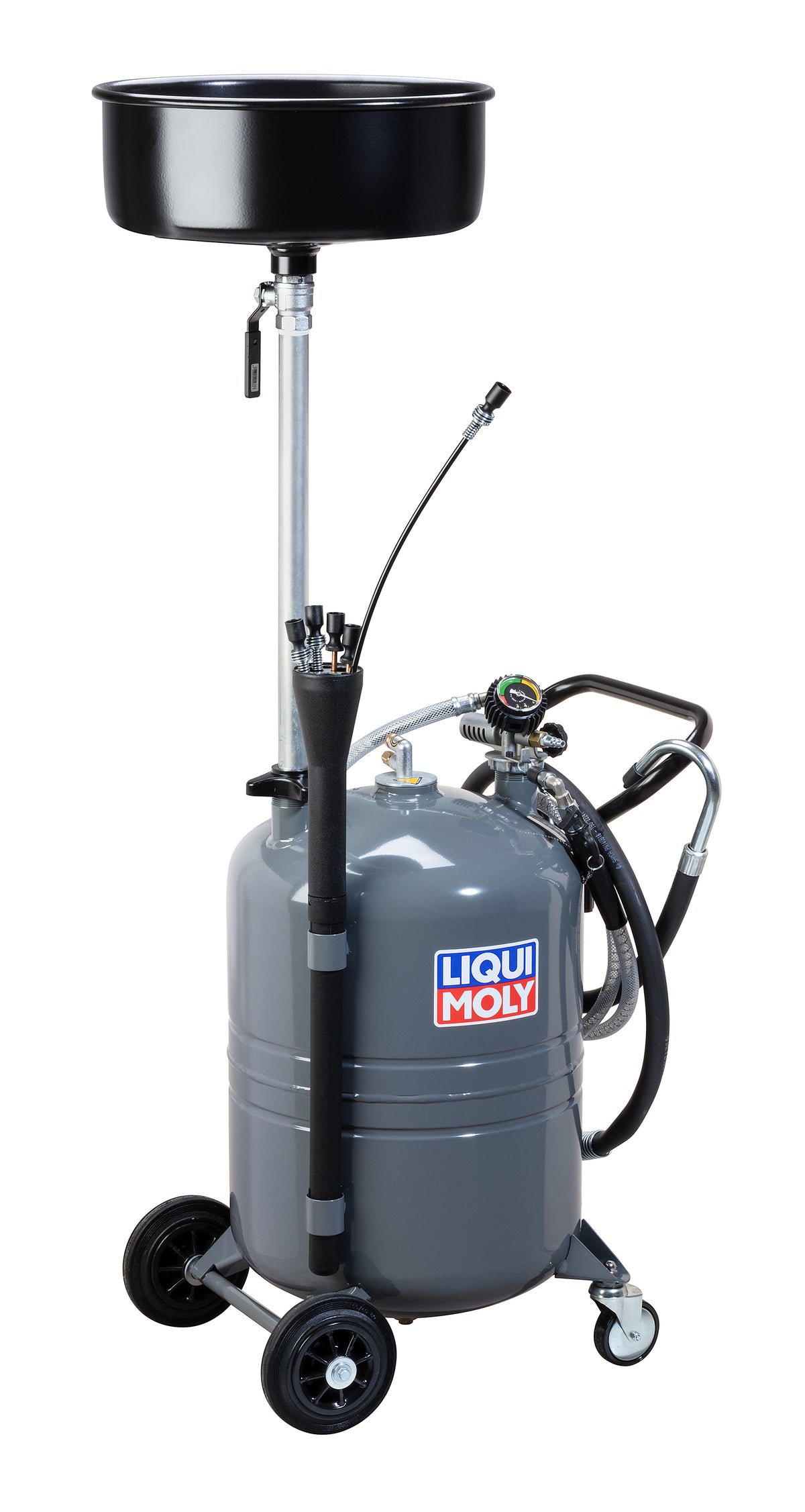 Liqui Moly waste oil collection and suction device for workshop use, designed for efficient oil removal and disposal.