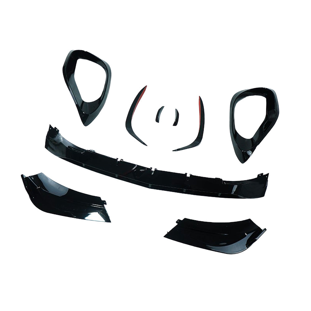Mercedes W206 2021+ C-Class CT Carbon gloss black front end trim splitter, close-up view showing sleek design and finish