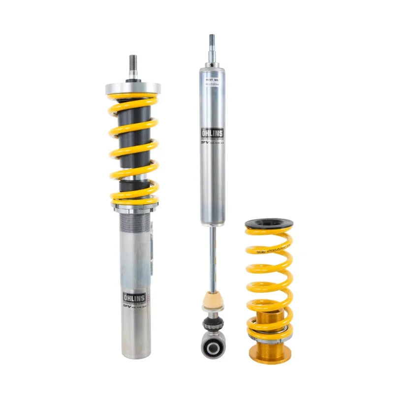 Ohlins Road & Track Coilovers DFV 1-way for Seat Leon Cupra 1P 2WD, showing coilover suspension with brand logo and adjustable components.