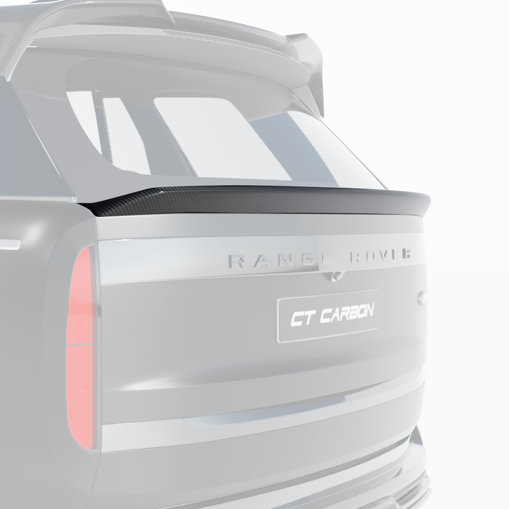 Carbon fiber middle spoiler for Range Rover L460 2022+ by CT Carbon, shown on the vehicle's rear with sleek, aerodynamic design.